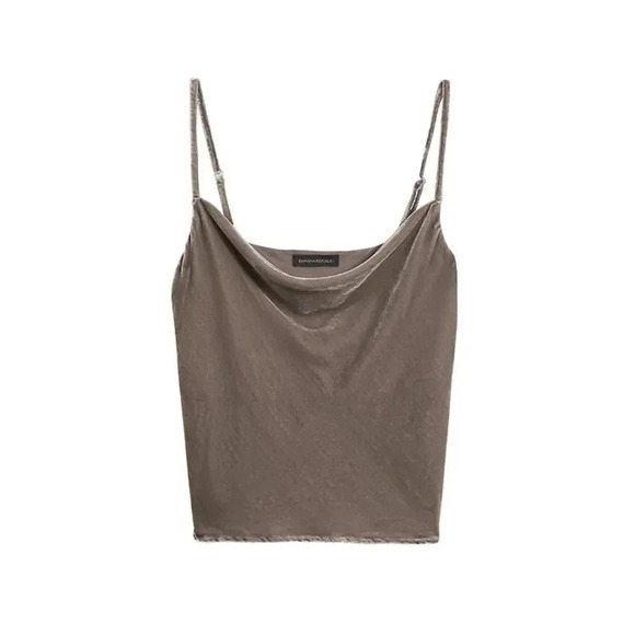 Banana Republic Womens Small Velvet Cowl Neck Cami Top Taupe  Spaghetti Strap - Picture 2 of 5